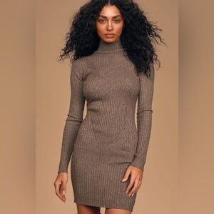 LULUS RIBBED MOCK NECK SWEATER DRESS